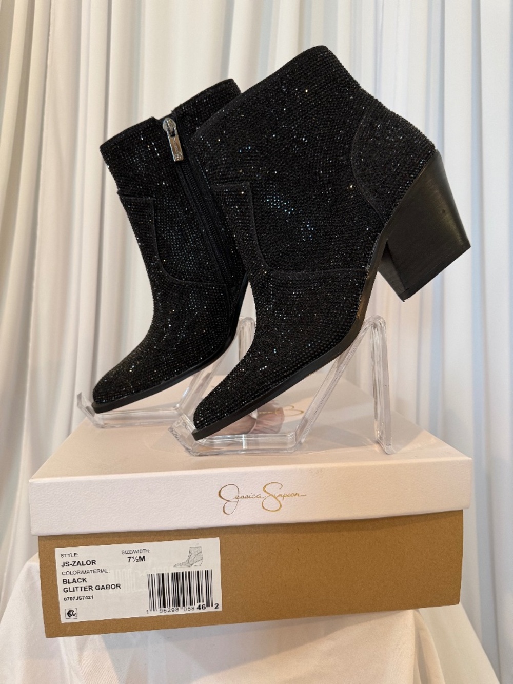 Jessica Simpson Zalor Black Rhinestone Glitter Western Booties 7.5M NIB